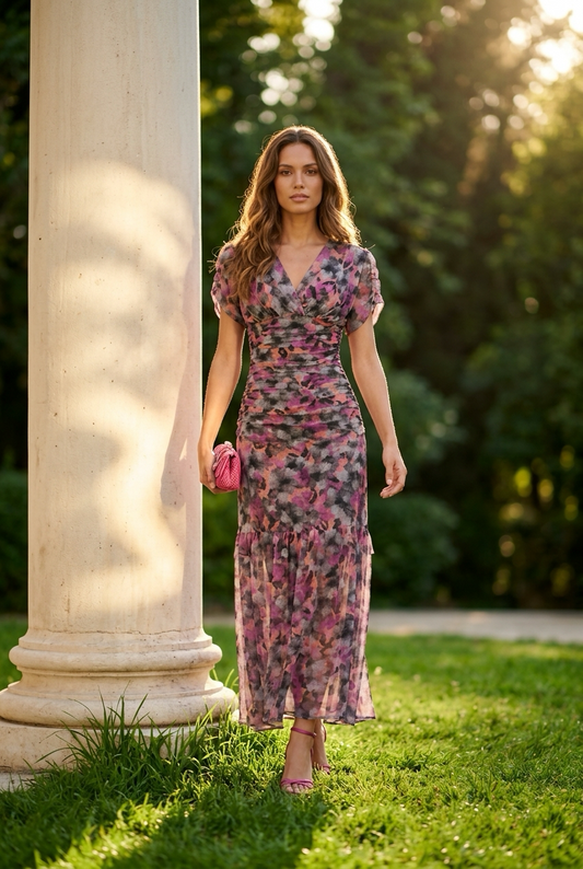 Vestido Aura Floral Drapé